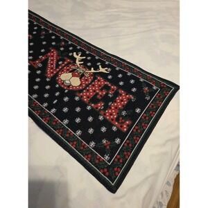 Christmas NOEL Tapestry Table Runner Reindeer Snow Holly Berry 72" x 13" Holiday